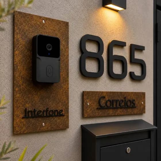 Kit Fachada Completa Premium Aço Corten Número Residencial + Interfone + Correios