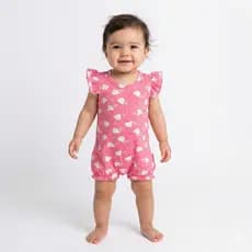 Kit 2 Macaquinho Bebê Menina Estampado Com Babado Cotton