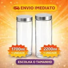Pote de Vidro de 1700ml ou de 2200ml Tampa Inox com Vedação Com Rosca – Porta Mantimentos, Grãos, Café, Cereais, Farinha
