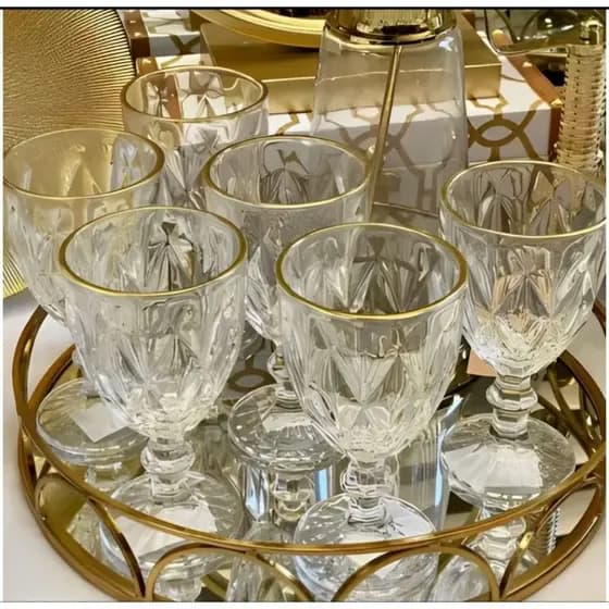 Jogo 6 Taças Diamond Transparente com Borda Dourada Fio de Ouro 325ml 7986