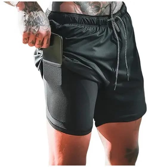 Shorts Bermuda Masculino 2 em 1 Corrida Treino Forrado