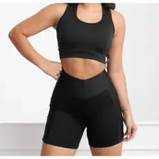 Conjunto Fitness Short e Top Academia Feminino com Bolso