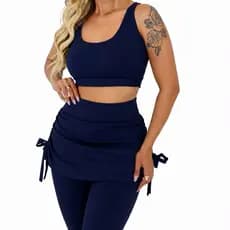 Conjunto calça legging saia tapa bumbum + top moda fitness