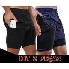 Kit 2 Short Bermuda Academia DryFit Short 2 em 1 Bermuda Academia Masculino Treino Elastano Musculação