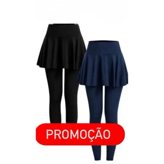 Kit 2 Calças Legging Com Saia Babado Suplex Feminina Academia Fitness Cintura Alta Tapa Bumbum