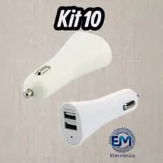 kit 10Adaptador Veicular USB Duplo 2.1A – Carregador Automotivo Universal