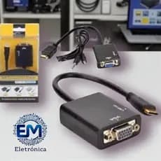 Adaptador HDMI Macho para VGA Fêmea com Cabo Áudio P2 Full HD