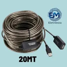 Cabo Extensor USB 2.0 Ativo 20 Metros com Repetidor Amplificador de Sinal USB Macho Fêmea Alta Velocidade