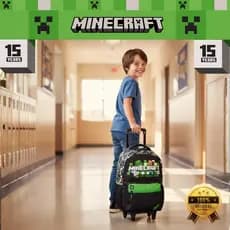 Mochila de Rodinhas Carrinho Infantil Escolar Meninos Grande Sestini Minecraft 15 Anos Plus Original