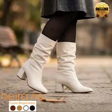 Bota Montaria Slouchy Feminina Beira Rio Enrugado Cano Médio Salto Médio Confortável Moda Inverno