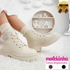 Bota Coturno Molekinha Meninas Confortável Detalhe Prata Fivela Brilho Tratorada Lançamento Original