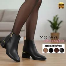 Bota Modare Feminina Ultraconforto Detalhes Zíper Lateral Metalizado Cano Baixo Moderna Original