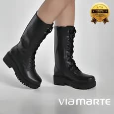 Bota Via Marte Coturno Feminina Cano Alto Tratorada Preta Conforto Casual Fashion Original