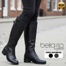 Bota Feminina Beira Rio Montaria Cano Longo Salto Bloco Fivela Ajustável Confortável Original