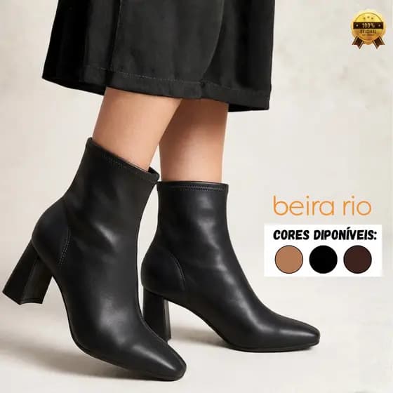 Bota Beira Rio Feminina Bico Quadrado Cano Curto Casual Moderna Versátil Confortável Original