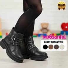 Bota Molekinha Juvenil Feminina Fivelas Decorativas Strass Moderna Casual Original