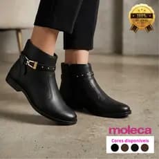 Bota Moleca Feminina Cano Curto Salto Baixo Detalhe Fivela Country Confortável Coturno Original