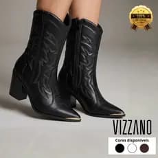 Bota Cano Médio Feminina Vizzano Estilo Country Western Salto Bloco Conforto Estilo Original