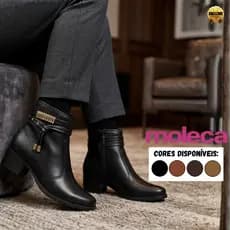 Bota Moleca Feminina Cano Curto Salto Baixo Bloco Grosso Zíper Detalhe Metalizado Original