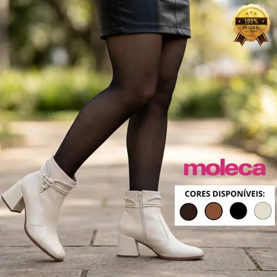 Bota Feminina Moleca Cano Curto Salto Médio Grosso Strass Confortável Elegante
