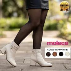 Bota Feminina Moleca Cano Curto Salto Médio Grosso Strass Confortável Elegante