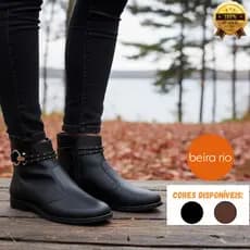 Bota Feminina Beira Rio Detalhes Metalizados Fivela Cano Baixo Salto Bloco Original