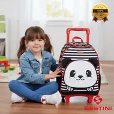 Mochila de Rodinhas Infantil Espaçosa Resistente Escolar Meninas Kids Panda Sestini Original