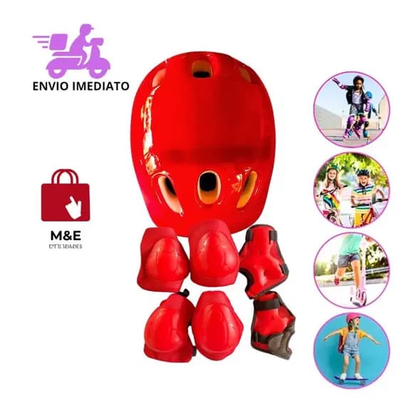 Capacete De Furos Liso Com Kit De Proteção 6 Peças Crianças Acima De 06 Anos