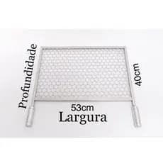 grelha 53x40cm de aço inoxidável para churrasco churrasqueira com cabo de madeira revestido de alumínio