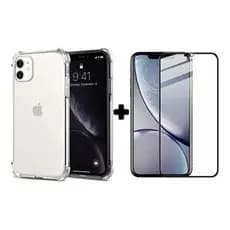 1 Película de Vidro 3D + Capinha Anti Impacto Transparente Tpu Para Iphone 11