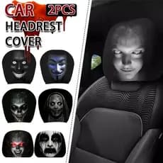 Capa De Encosto De Cabeça De Carro Com Rosto Assustador , 2 Peças , Protetor Elástico , Capas Para Halloween , Acessório
