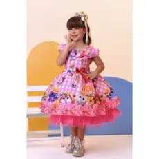 Vestido Infantil Junino Luxo Rosa Xadrez Bolofofos
