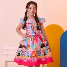Vestido Infantil Junino Luxo Xadrez Colorido Festa São João