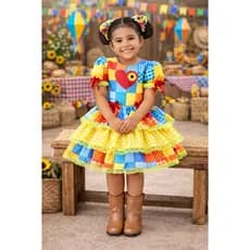 Vestido Infantil Junino Arraiá Festa Capira Xadrez Colorido