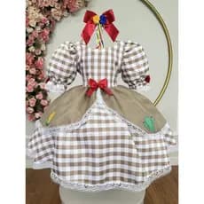 Vestido Infantil Junino Arraiá  Xadrez Marrom