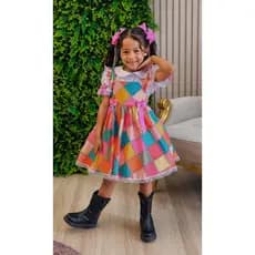 Conjunto Junino Meninas Blusa Branca Saia Xadrez Colorida Infantil Caipira