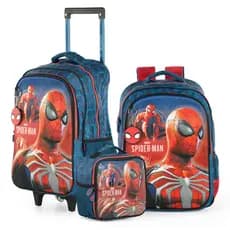 KIT - 2 Mochilas Com Rodas Escolar Xeryus Spider Man + Lancheira Spider Man - Infantil