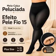 Meia Calça Térmica Plus Size Peluciada Feminina Tamanho Grande 48 Forrada Inverno Quentinha Com Pezinho