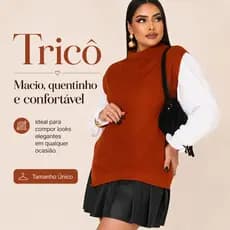 Colete Feminino Tricô Premium Canelado Gola Alta Macio Sofisticado Tamanho Único