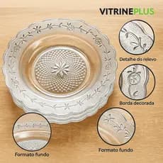 Conjunto 10 / 5 / 15  Pratos Fundos de Vidro Transparente para Sopas, Saladas e Sobremesas