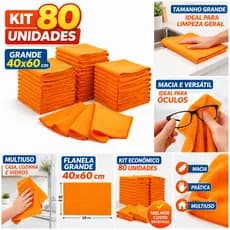 Kit 80 Flanelas Limpeza Laranja 40x60 Grande Multiuso Alta Absorção Atacado