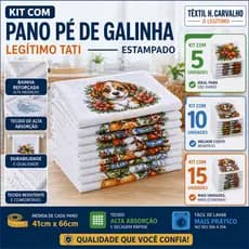 Kit 10 ou 5 Panos de Prato Estampado Pé de Galinha Legítimo 41x66