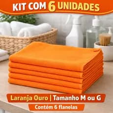 Kit 6 Flanelas de Algodão 100% Alta Qualidade Laranja  Limpeza Tamanhos P M G