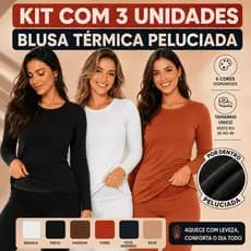 Kit 3 Blusas Térmicas Femininas Peluciadas Manga Longa Frio Inverno Segunda Pele Quentinha