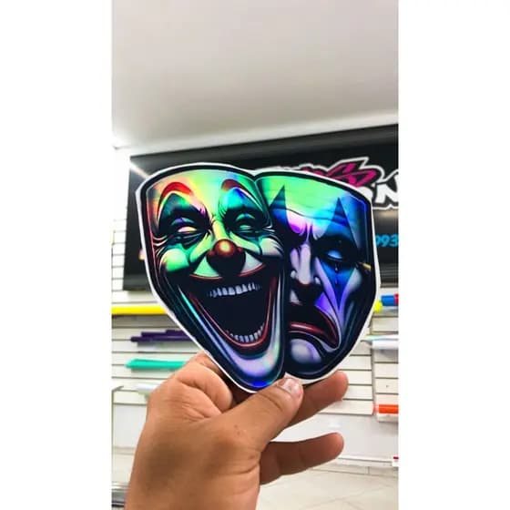 Adesivo chora agora e ri depois impresso holografico