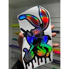 Adesivo stickers coelho pernalonga irado 20cm holografico