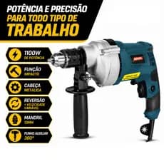 Furadeira de Impacto 1100W 3200RPM Profissional Cabeça de Metal Alta Potência