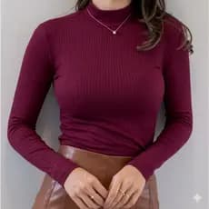 Blusa Feminina Ribana Cacharrel Manga Longa Canelada Básica Elegante.