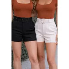 kit de 2 Shorts Social Feminino Alfaiataria Com Cinto Luxo Moda Verão