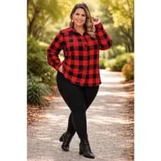 Camisa Plus Size Xadrez Flanelada Grossa  Gola botões Sem Bolso Tamanho grande do 46 ao 64